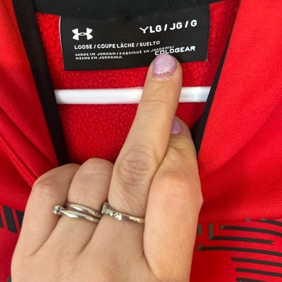 UNDER ARMOUR Hoodie Sweat Pullover Size Youth Large Red Front Logo - Picture 4 of 11